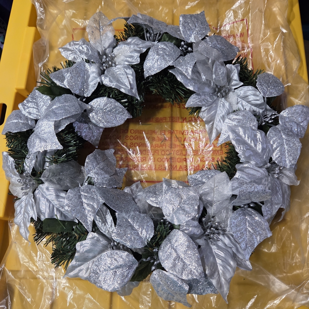 Sparkling Silver Poinsettia Holiday Wreath